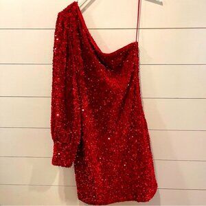 Gianni Bini Glitz Red Sequined One Shoulder Dress Womens Size XL NWT